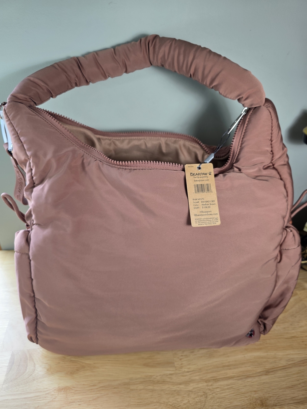 NWT BearPaw Mauve Puffer Shoulder Bag